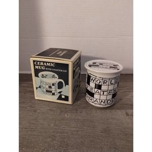 World's Greatest Grandpa 1988 Crossword Ceramic Coffee Mug W/ Lid OTC